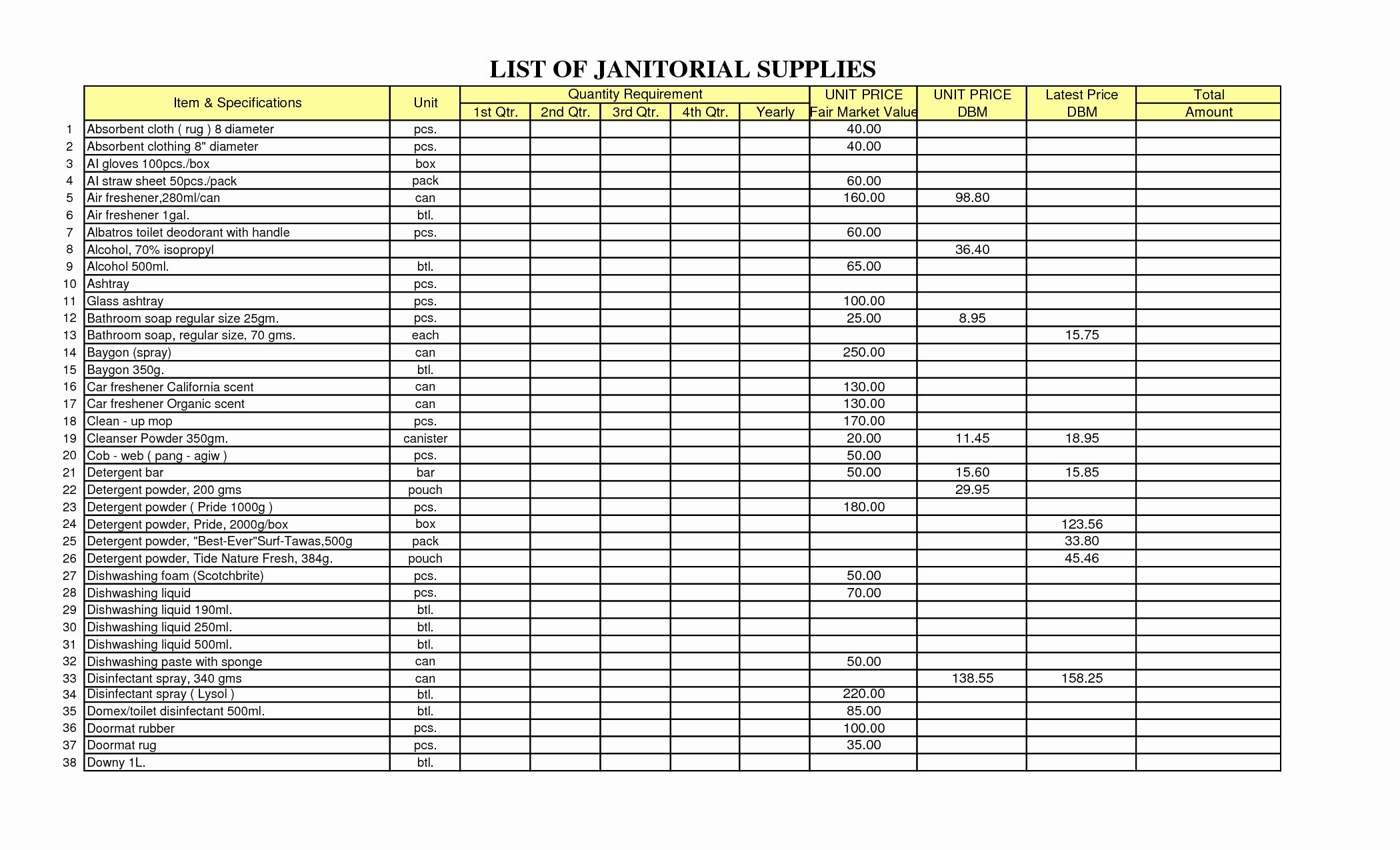 Janitorial Supply List Template Elegant Printable Fice Supply List Portablegasgrillweber