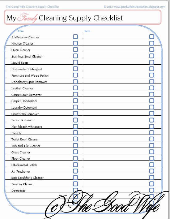 Janitorial Supply List Template Unique the Good Wife New Cleaning Printables and Coupon
