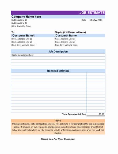 Job Estimate Template Excel New 11 Job Estimate Templates and Work Quotes [excel Word]