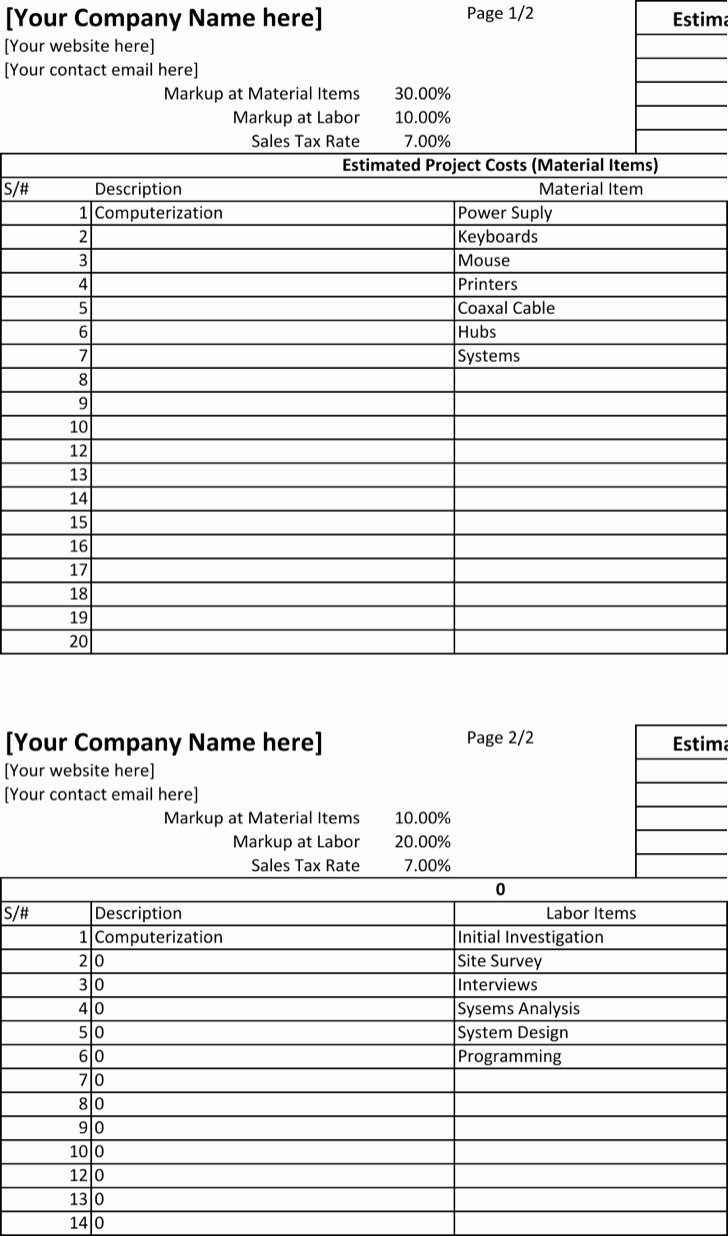 Job Estimate Template Excel Unique Download Blank Estimate Template for Free Tidytemplates