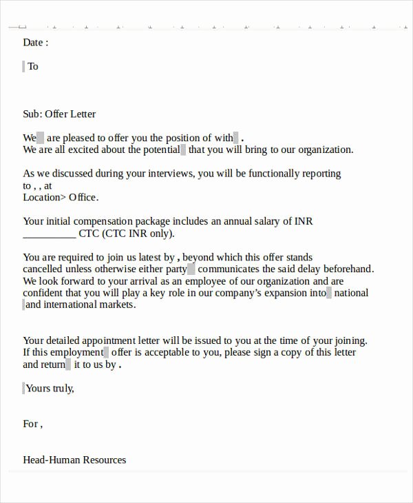 Job Offer Letter Template Doc Lovely 47 Appointment Letter Template In Doc