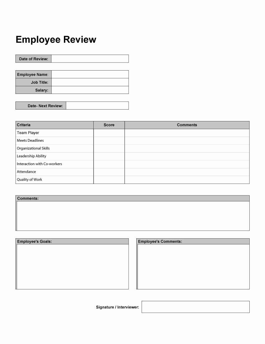Job Performance Review Template Awesome 46 Employee Evaluation forms &amp; Performance Review Examples