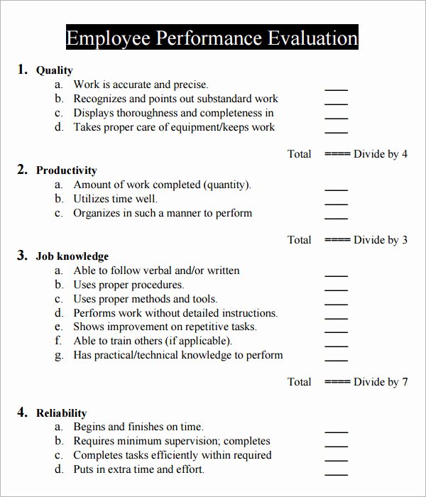 Job Performance Review Template Inspirational 41 Sample Employee Evaluation forms to Download