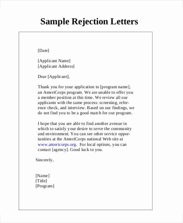 Job Rejection Email Template Awesome 7 Rejection Letter Templates 7 Free Sample Example