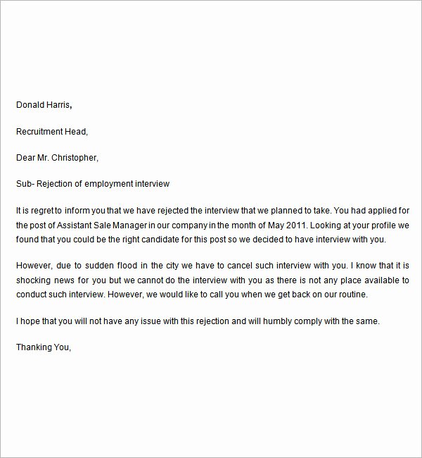 Job Rejection Email Template Beautiful 8 Rejection Letters