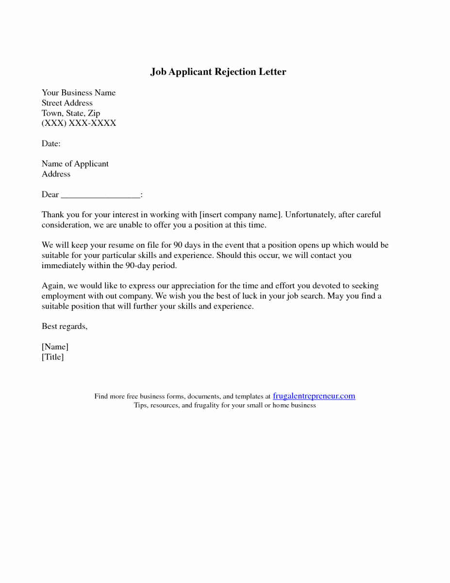 Job Rejection Email Template Beautiful Job Rejection Letter