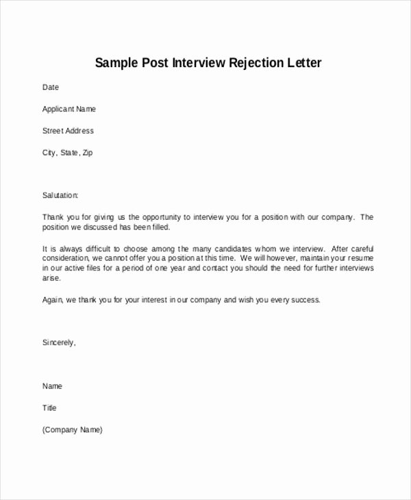 Job Rejection Email Template Best Of 11 Sample Job Rejection Letters