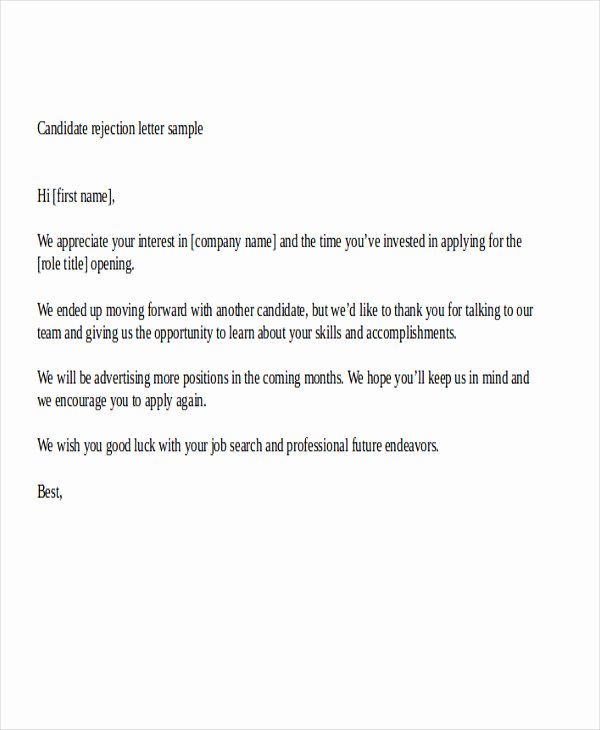 Job Rejection Email Template Best Of 9 Sample Job Applicant Rejection Letters