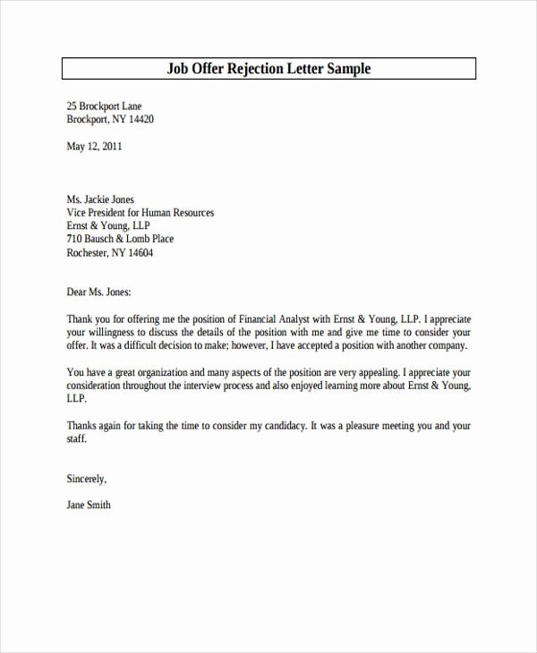 Job Rejection Email Template Elegant 14 Polite Rejection Letter Free Sample Example format