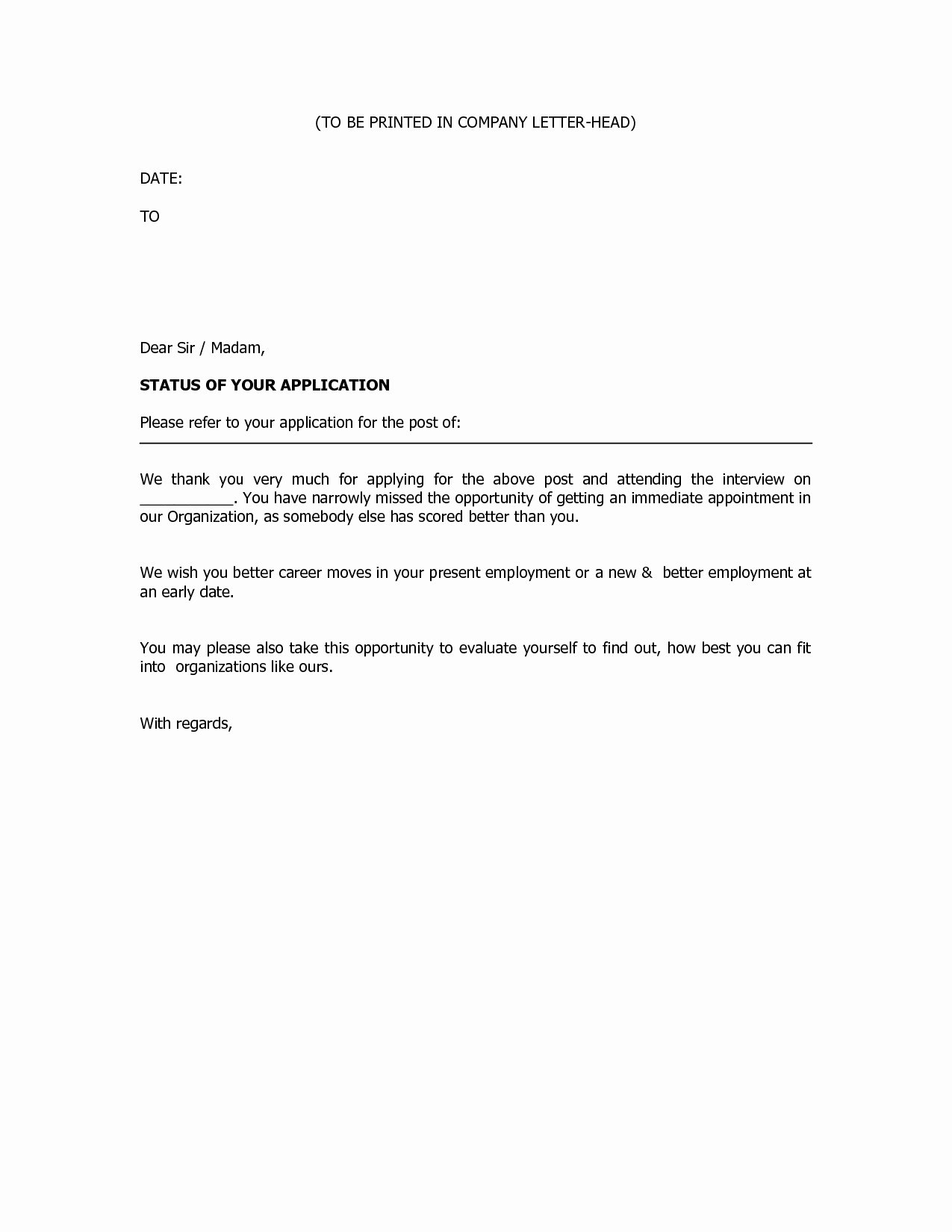 Job Rejection Email Template Lovely Rejection Letter Template after Interview Collection