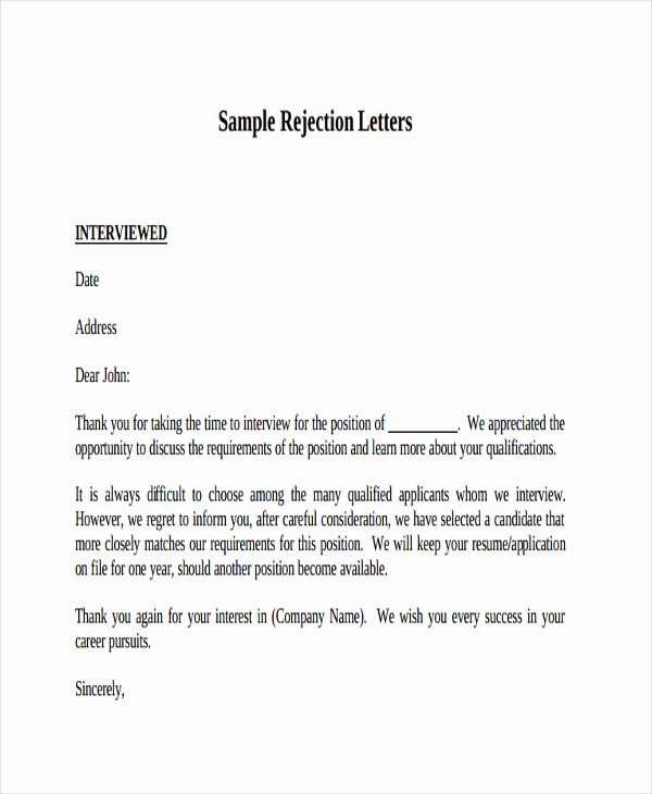 Job Rejection Email Template Luxury 9 Sample Job Applicant Rejection Letters