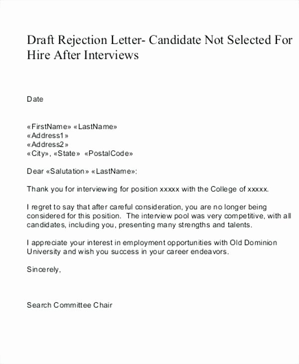 Job Rejection Email Template Luxury Job Fer Rejection Letter Template Uk Business Regret