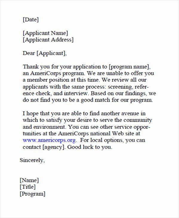 Job Rejection Email Template New 9 Job Application Rejection Letters Templates for the