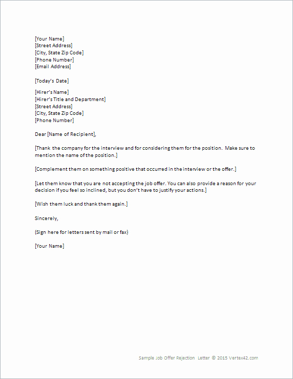 Job Rejection Email Template New Job Fer Rejection Letter Template for Word