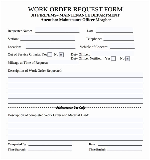 Job Work order Template Inspirational 8 Sample Maintenance Work order forms