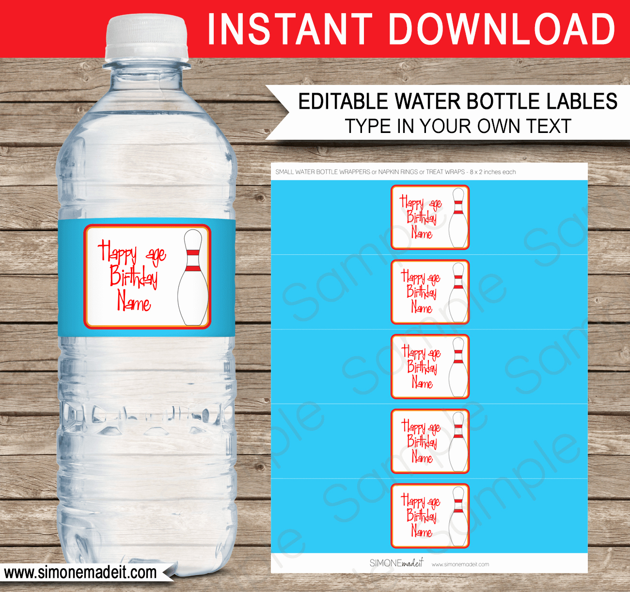Label for Water Bottle Template Lovely Bowling Party Water Bottle Labels