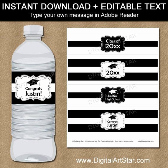 Label for Water Bottle Template Luxury Black and White Graduation Water Bottle Label Template High