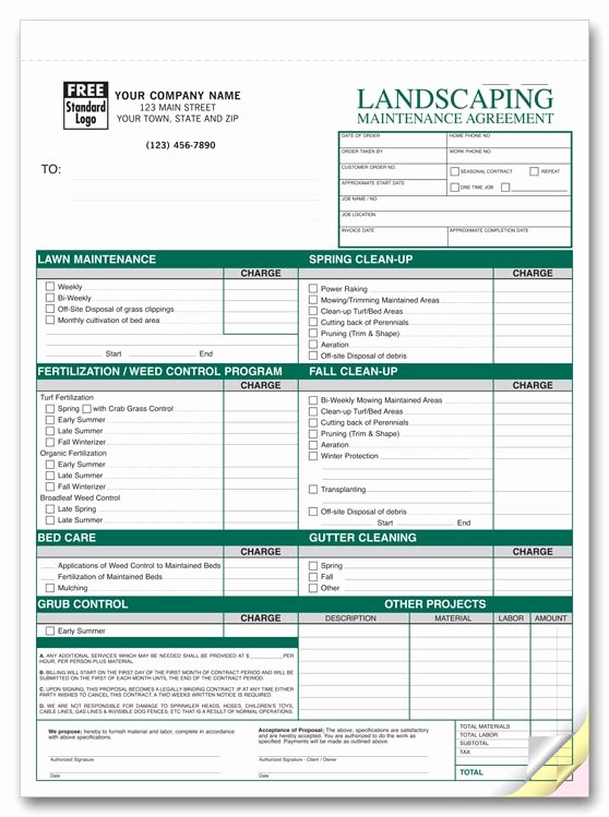 Landscape Bid Template Free New Free Printable Lawn Service Contract form Generic