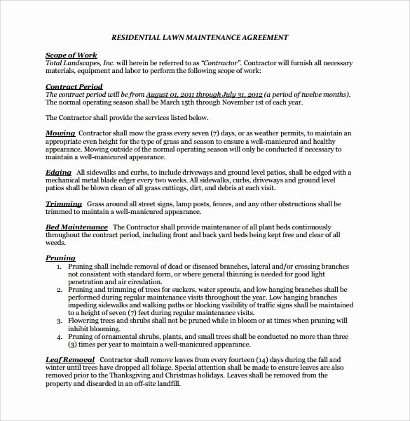 Landscape Maintenance Contract Template Best Of Lawn Service Contract Template 10 Download Documents In