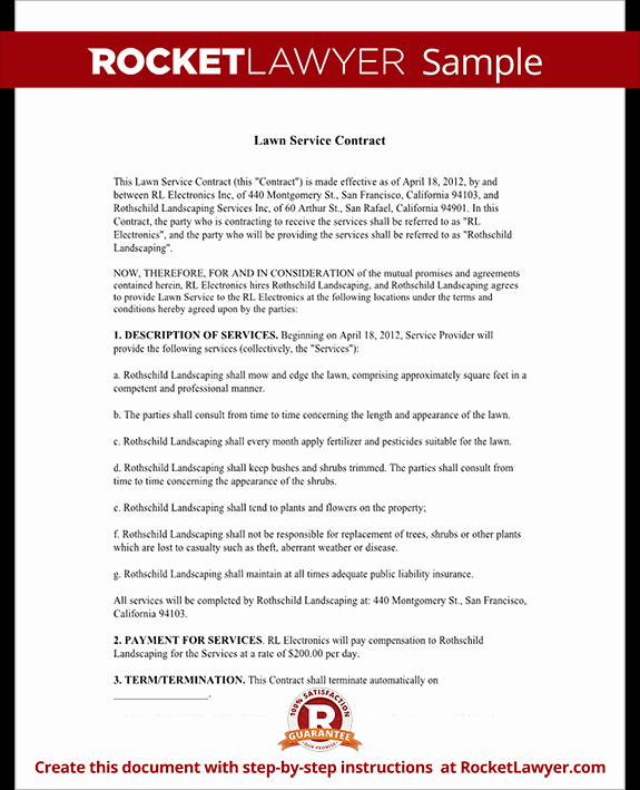 Landscape Maintenance Contract Template Best Of Lawn Service Contract Template with Sample