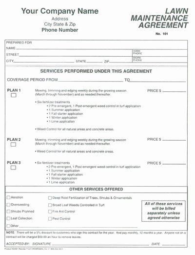 Landscape Maintenance Contract Template Inspirational Free Printable Lawn Care Contract form Generic