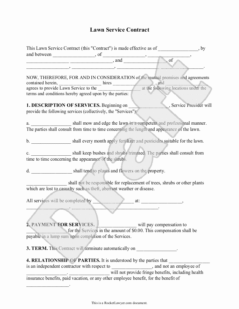 Landscape Maintenance Contract Template Inspirational Sample Lawn Service Contract form Template