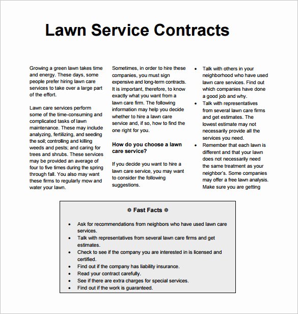 Landscape Maintenance Contract Template Lovely 9 Lawn Service Contract Templates Pdf Doc