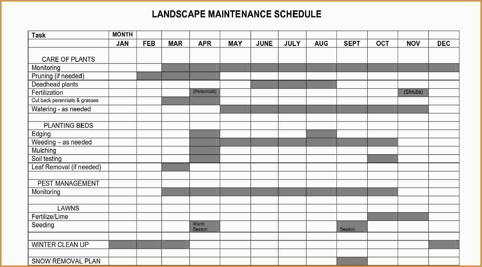 Landscape Maintenance Schedule Template Shooters Journal