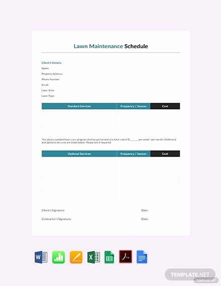 Landscape Maintenance Schedule Template Fresh Free Annual Maintenance Schedule Template Download 174