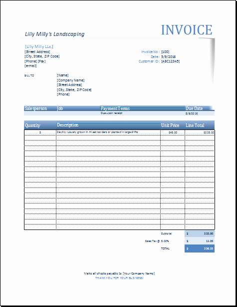 Landscaping Invoice Template Free Awesome Landscape Invoice Template for Excel