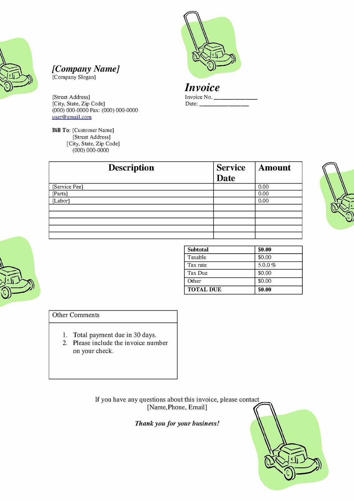 Landscaping Invoice Template Free Best Of Free Printable Invoice Template