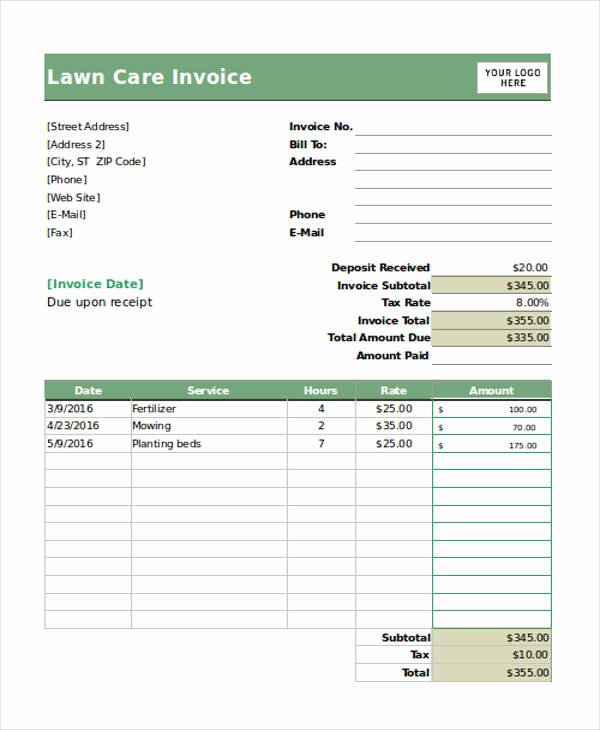 Landscaping Invoice Template Free New Lawn Care Invoice Template 6 Free Word Pdf format Download