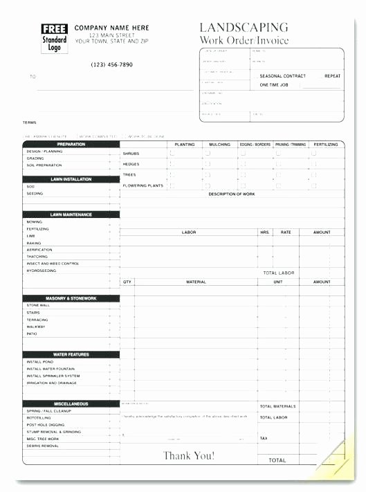 Landscaping Work order Template Luxury Landscape Maintenance Contract Template Sample Free