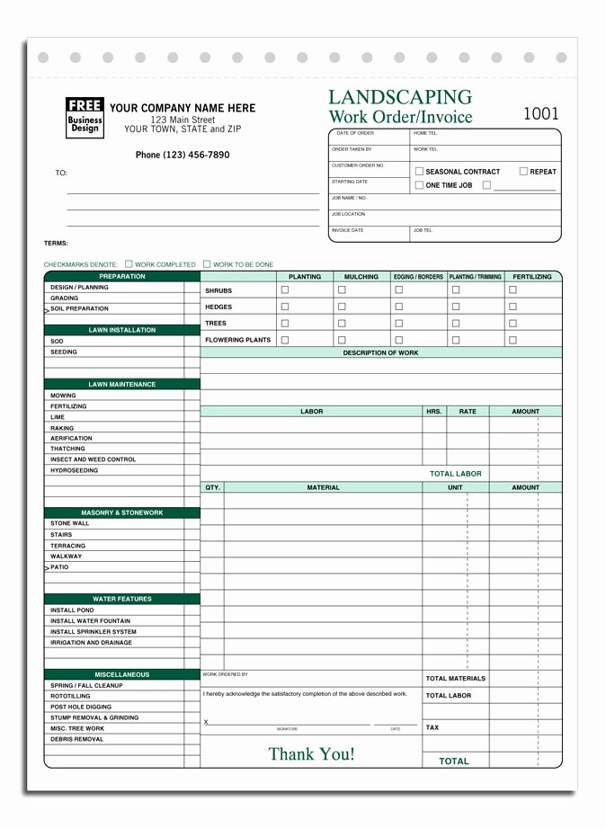 Landscaping Work order Template New Lawn Care Invoice Template