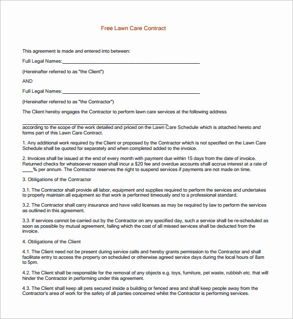 Lawn Care Contract Template Awesome 9 Lawn Service Contract Templates Pdf Doc