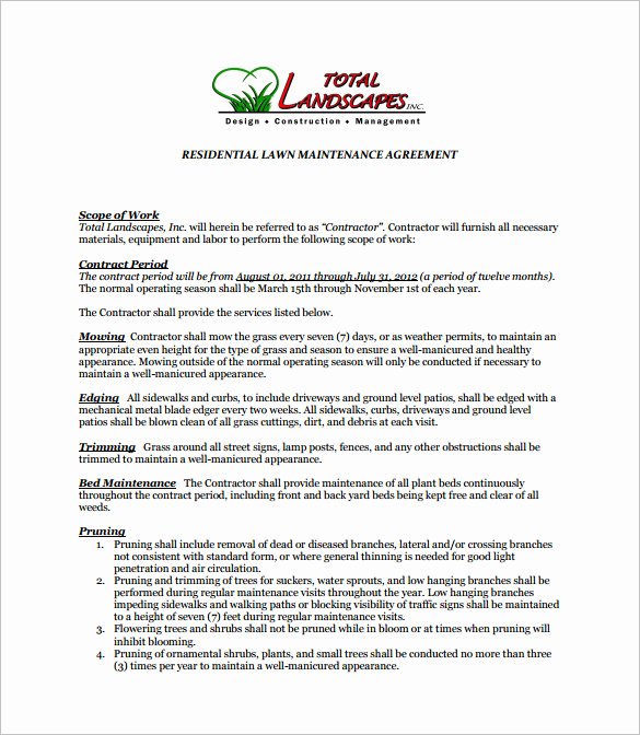 Lawn Care Contract Template Beautiful 9 Lawn Service Contract Templates Pdf Doc