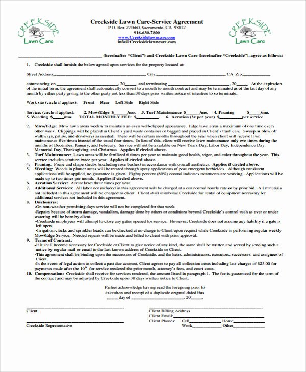 Lawn Care Contract Template Best Of 10 Lawn Service Contract Templates Free Sample Example