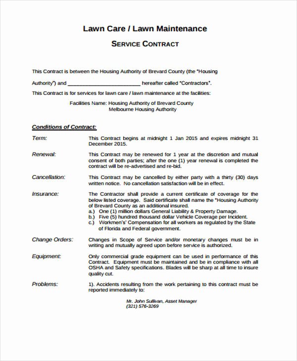 Lawn Care Contract Template Elegant 10 Lawn Service Contract Templates Free Sample Example