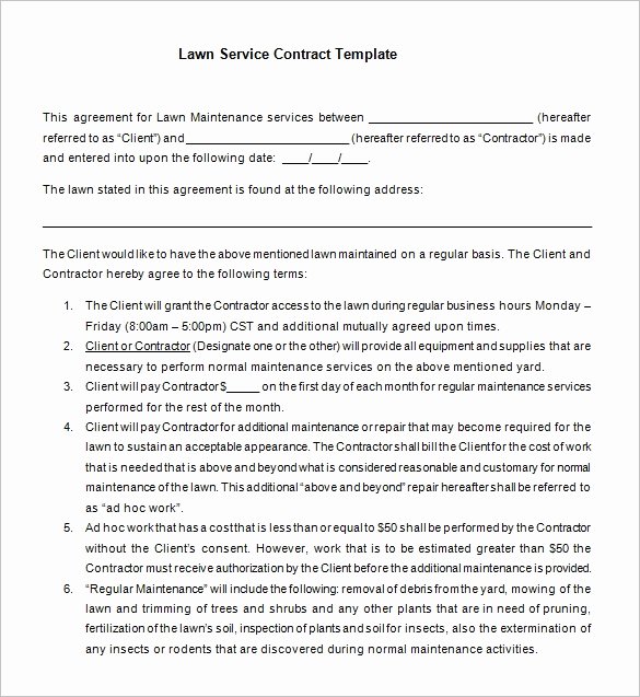 Lawn Care Contract Template Inspirational 7 Lawn Service Contract Templates – Free Word Pdf