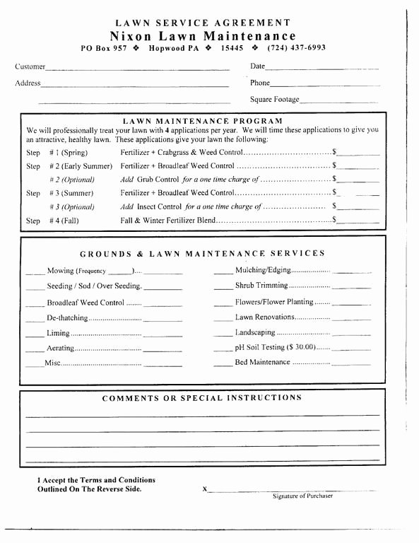 Lawn Care Contract Template Inspirational Free Printable Lawn Care Contract form Generic