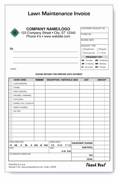 Lawn Care Estimate Template Inspirational Lawn Maintenance Invoice Windy City forms