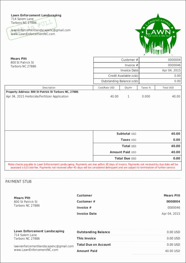 Lawn Care Invoice Template Inspirational 9 Lawn Care Invoice Samples &amp; Templates – Pdf Excel