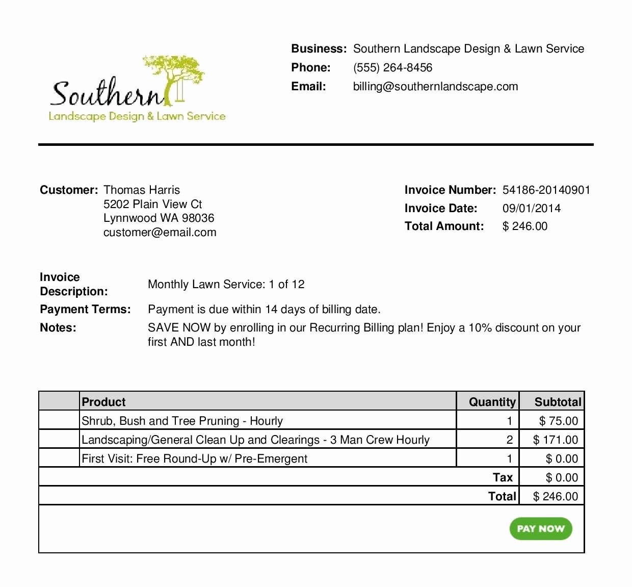 Lawn Care Invoice Template Inspirational Lawn Care Invoice Template Lawn Service Invoice software