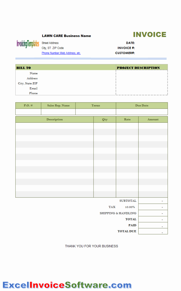 Lawn Care Invoice Template Pdf Awesome Lawn Care Invoice Template for Excel Invoice software