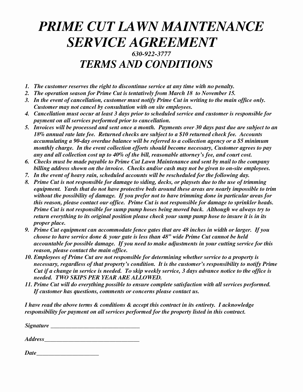 Lawn Service Contract Template New Contract Lawn Care Contract Template