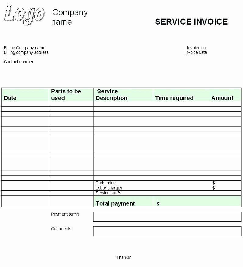 Lawn Service Invoice Template Excel Awesome Service Invoice for Labor and Parts with Different Tax