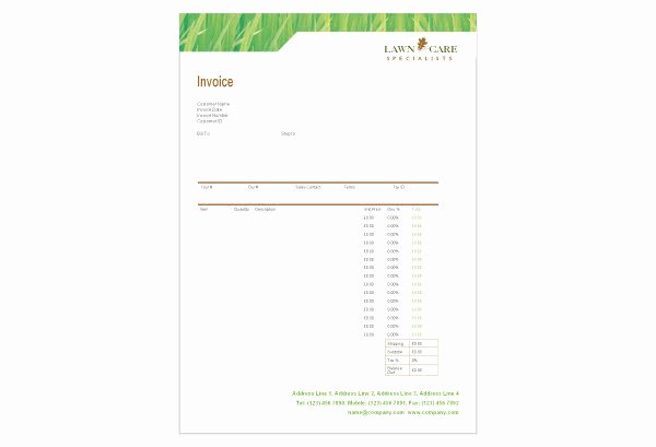 Lawn Service Invoice Template Excel Elegant Lawn Care Invoice Template