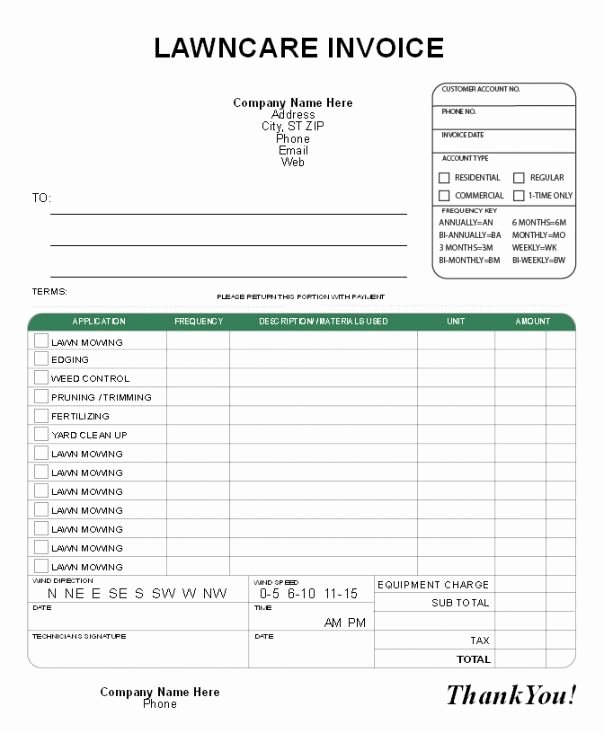 Lawn Service Invoice Template Excel Elegant Lawn Care Invoice Template