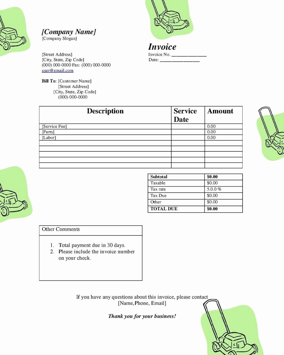Lawn Service Invoice Template Excel Luxury Lawn Care Service Invoice Template Papillon northwan