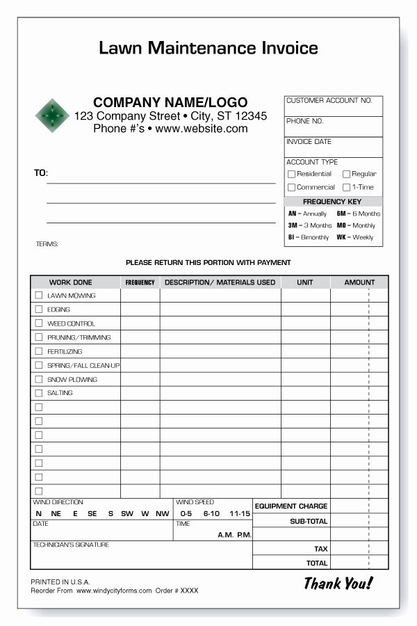 Lawn Service Invoice Template Fresh Lawn Maintenance Invoice Windy City forms